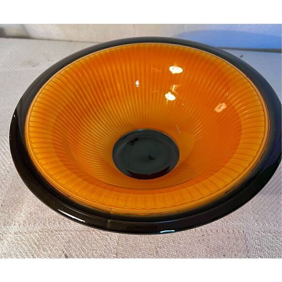 Vintage Art Deco Molded Orange And Black Cased Ribbed Fluted Bowl - Picture 16 of 16